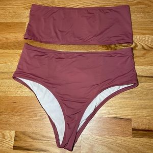 high-waisted bandeau bikini set